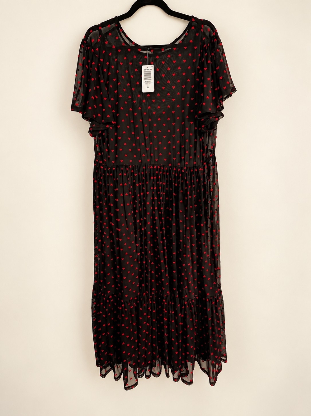 Black Dress with Red Heart Print — Women's Casual Midi Dress